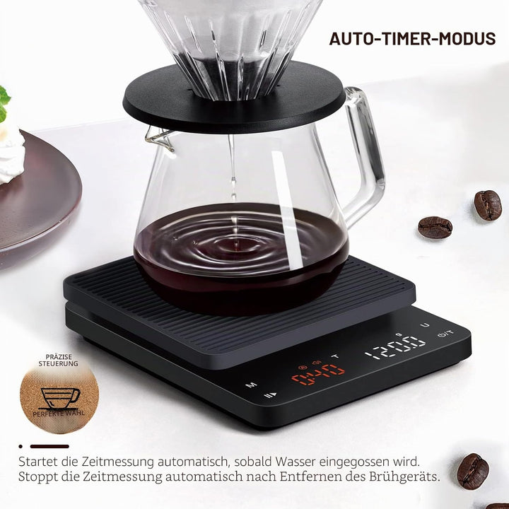 Bagail Digitale Kaffeewaage mit Timer 0,1 g Hochpräzise Elektronische Küchenwaage mit Grossem Displa