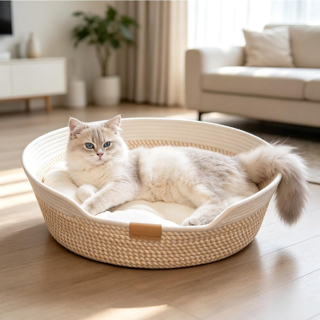 Gewebtes Katzenbett, Katzenkorb Zum Schlafen, Katzenkorb Aus Baumwollseilen, Katzennestchen Geflocht