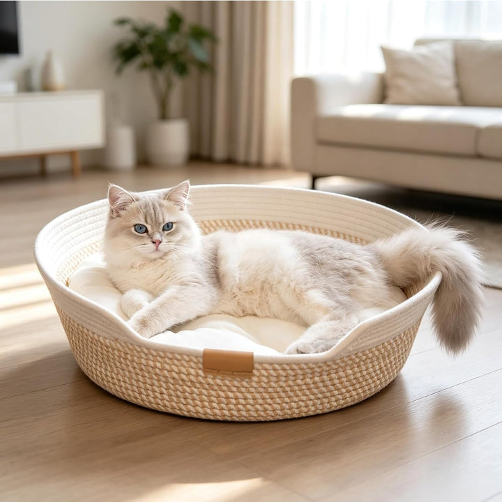 Gewebtes Katzenbett, Katzenkorb Zum Schlafen, Katzenkorb Aus Baumwollseilen, Katzennestchen Geflocht