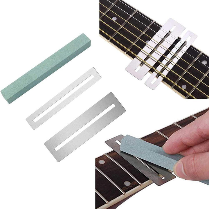 Das Gitarren-Werkzeugset mit Sander Radius Gauge String Action Lineal Griffbrettschutz eignet sich z