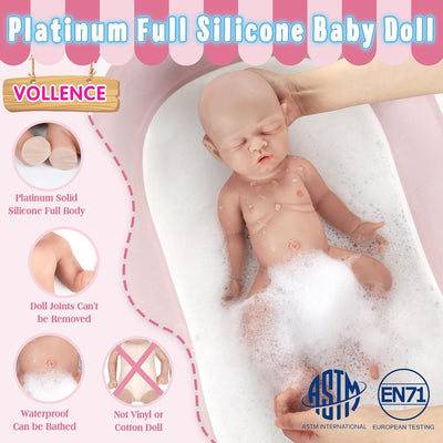 Vollence 31cm Reborn Baby Puppe Silikon, Schlafende Silikonpuppe, Realistische Babypuppe, 31cm Mädch