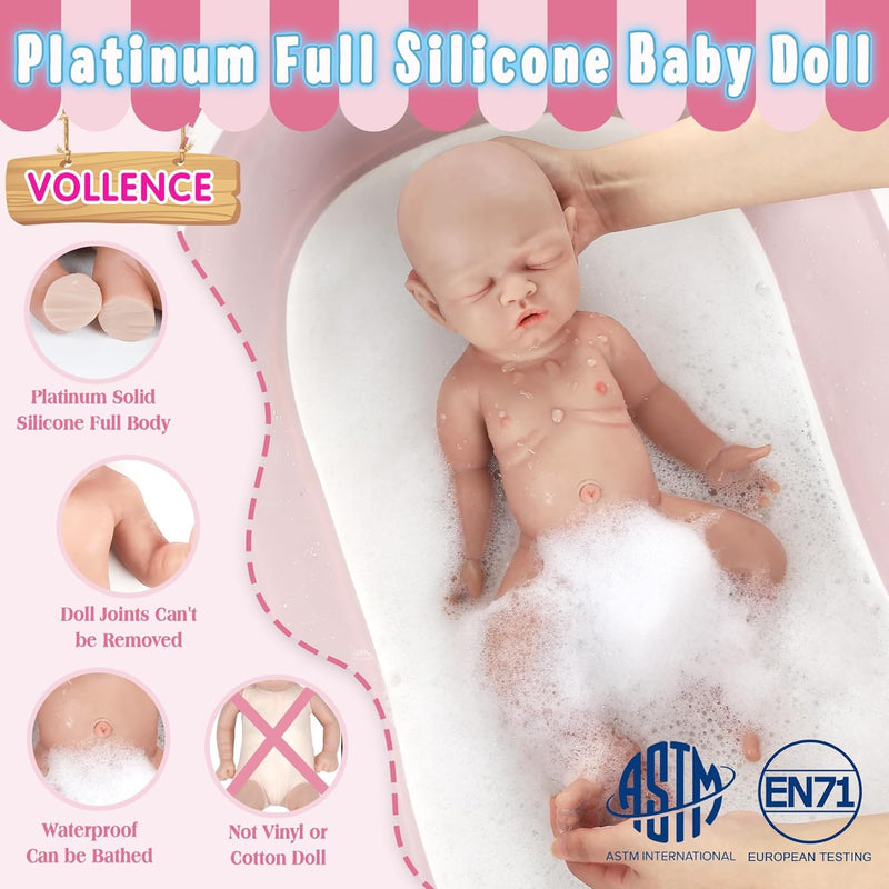 Vollence 31cm Reborn Baby Puppe Silikon, Schlafende Silikonpuppe, Realistische Babypuppe, 31cm Mädch