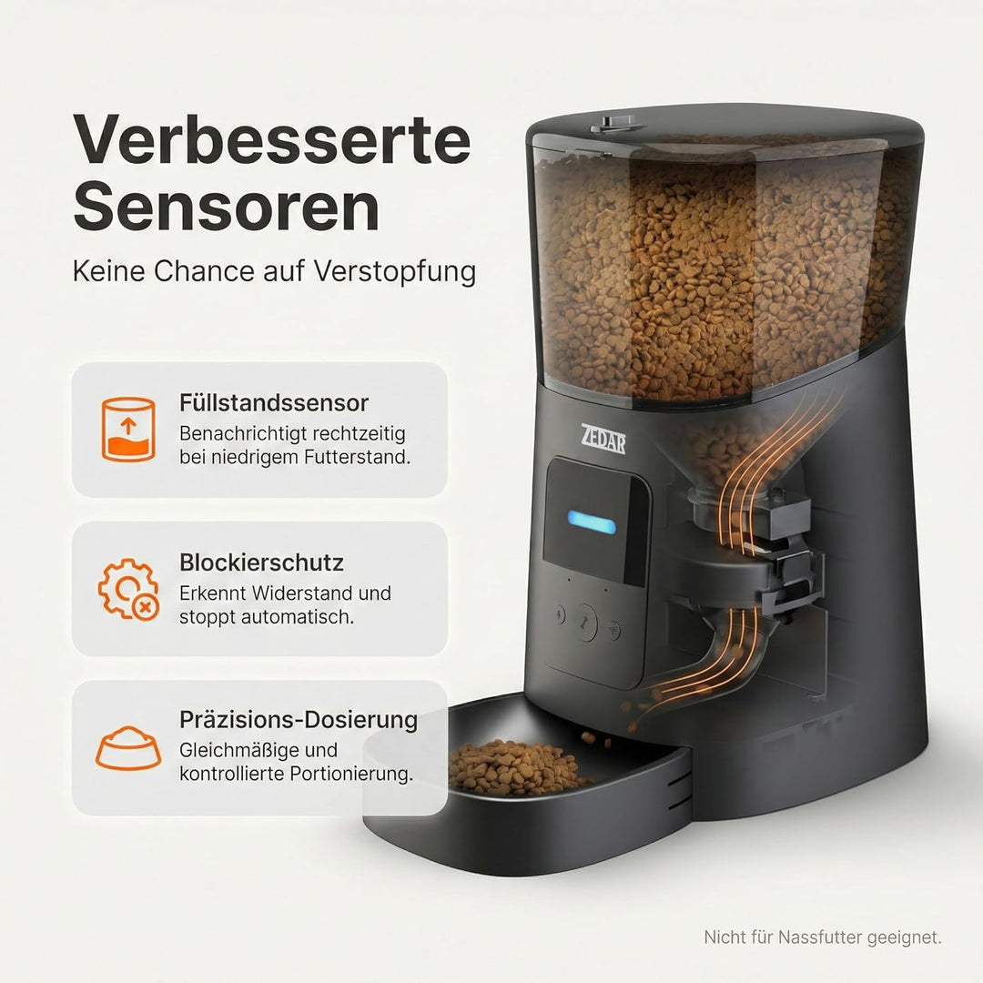 Futterautomat Katze - Edelstahl napf - 6 Liter - mit APP Steuerung - Automatischer Futterspender für