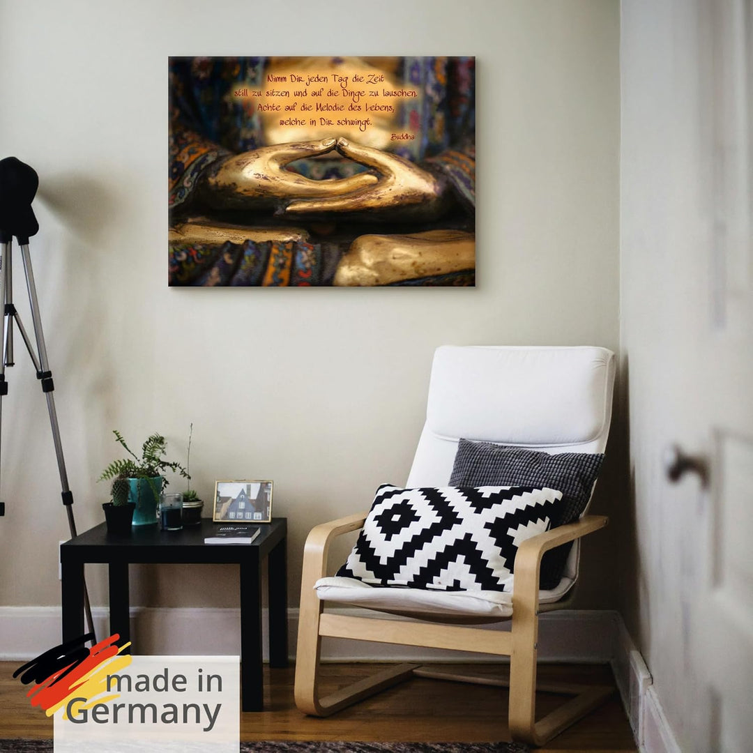 ARTland Leinwandbilder Wandbild Bild auf Leinwand 60x45 cm Wanddeko Bilder mit Sprüchen Buddha Buddh
