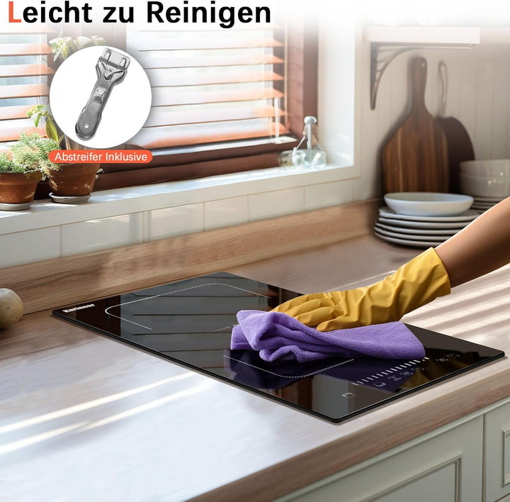 Karinear Induktionsfeld 30cm Flexzonen mit Stecker, Induktionskochfeld 2 Platten Einbau, Induktion K