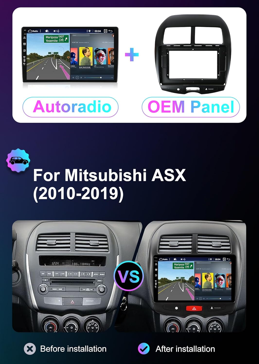 [6GB+128GB] Android 14 Autoradio für Mitsubishi ASX (2010-2019)-[Integriertes CarPlay/Android Auto/D