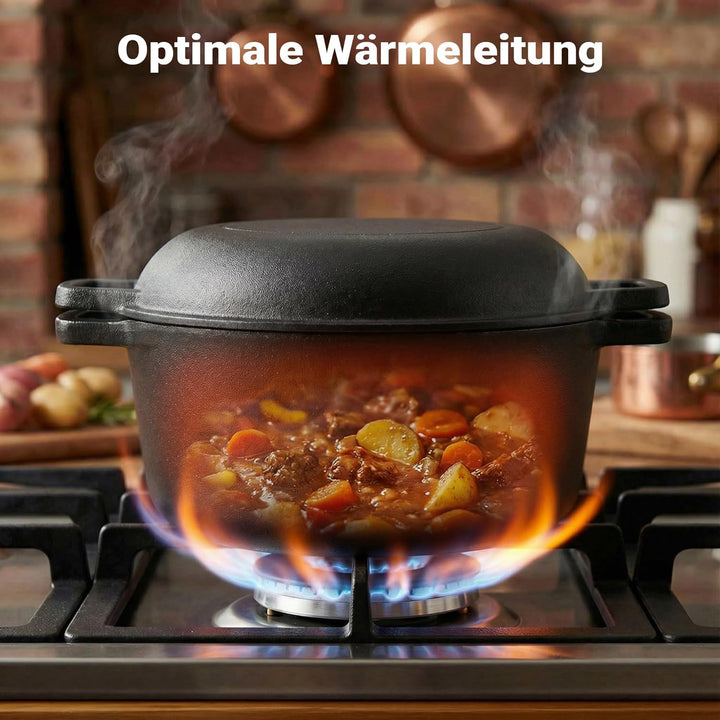 Wiltec 2in1 Dutch Oven 32 x 26 x 16 cm Grilltopf aus Gusseisen, Schmortopf plus Deckel, Feuertopf in