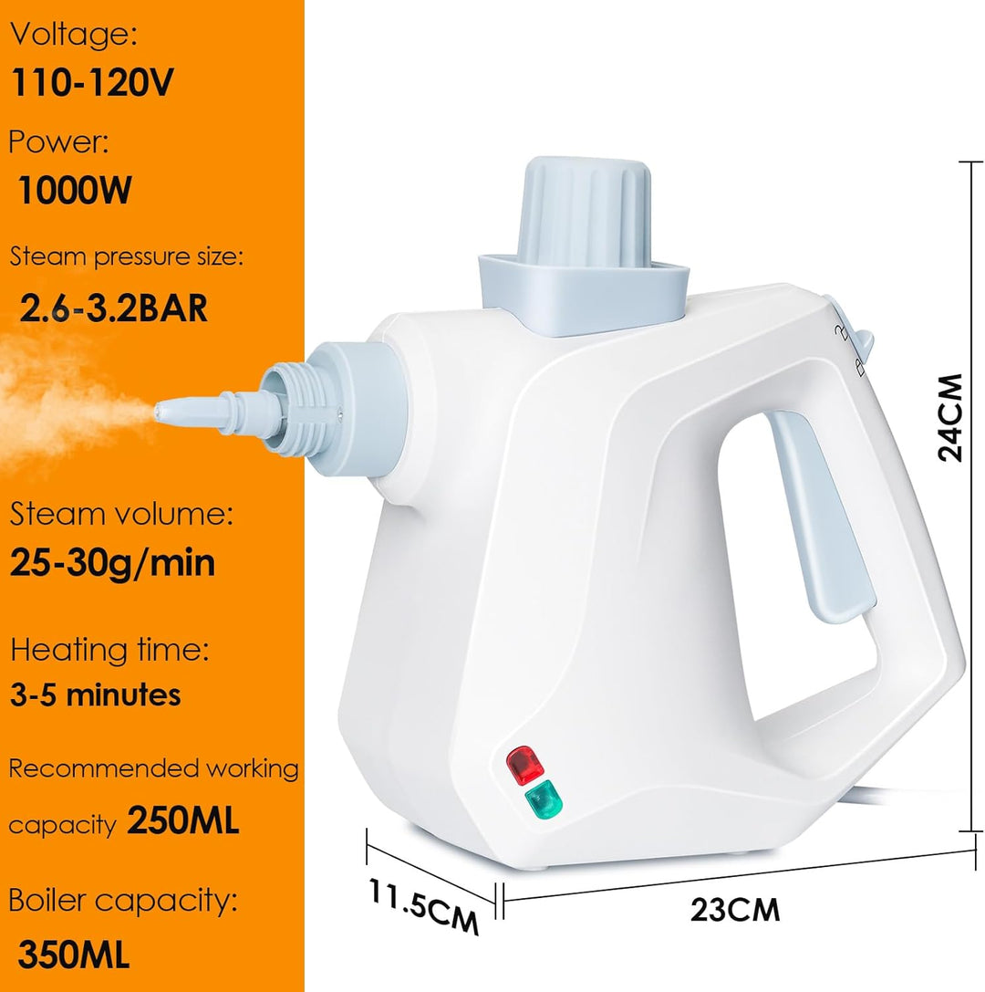 Dampfreiniger Hand, Elektrischer Dampfreiniger Handgerät mit 10 Zubehör, 3,2 Bar & 1000W Dampfreinig