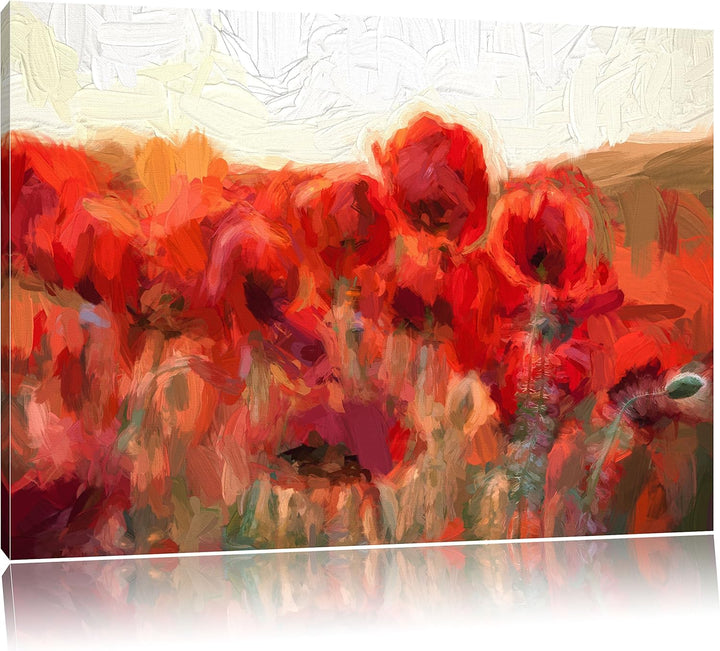 Pixxprint Feuriger Mohn Kunst als Leinwandbild/Grösse: 100x70 cm/Wandbild/Kunstdruck/fertig bespannt