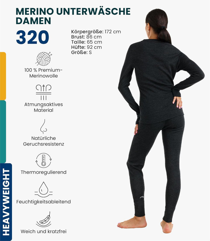 Merino.tech 100% Merino Unterwäsche Damen Set - Leicht, Mittelgewicht, Funktionsunterwäsche Merinowo