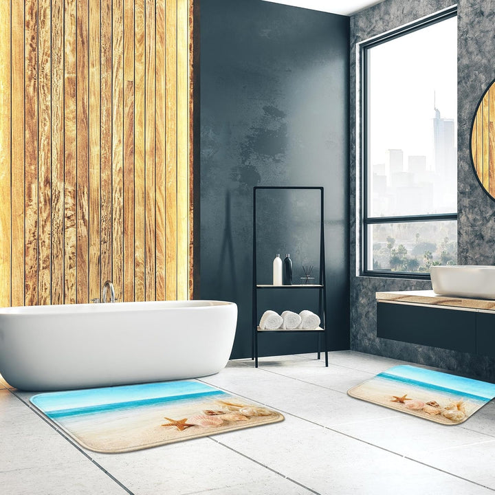 Britimes Badematten für Badezimmer, Badteppiche, rutschfest, Strand, Seestern, Muschel, waschbarer B