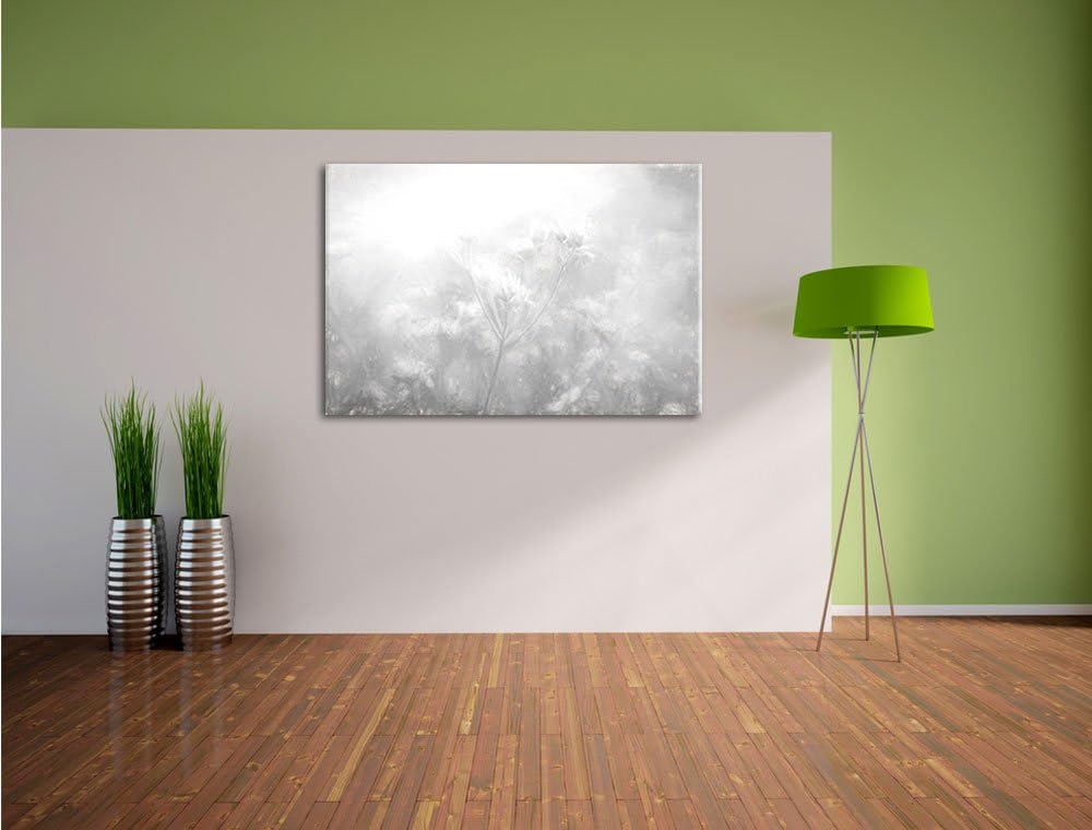 Pixxprint Romantische Blumenwiese Kohle Zeichnung Effekt, Format: 100x70 auf Leinwand, XXL riesige B