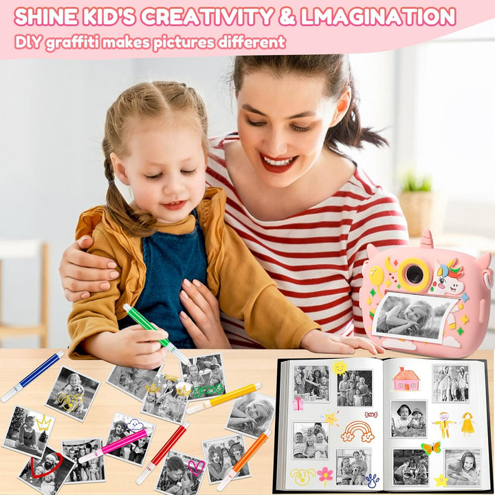 Sofortbildkamera Kinder, 2,4 Zoll Bildschirm 1080P HD Kinderkamera, mit 32GB Karte und 3 Rollen Foto