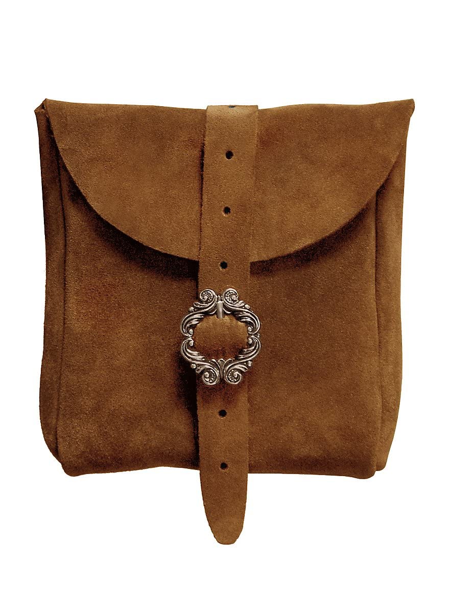 Andracor Mittelalter LARP Zubehör mittelgrosse Veloursleder Gürteltasche aus echtem Leder - 15 x 15