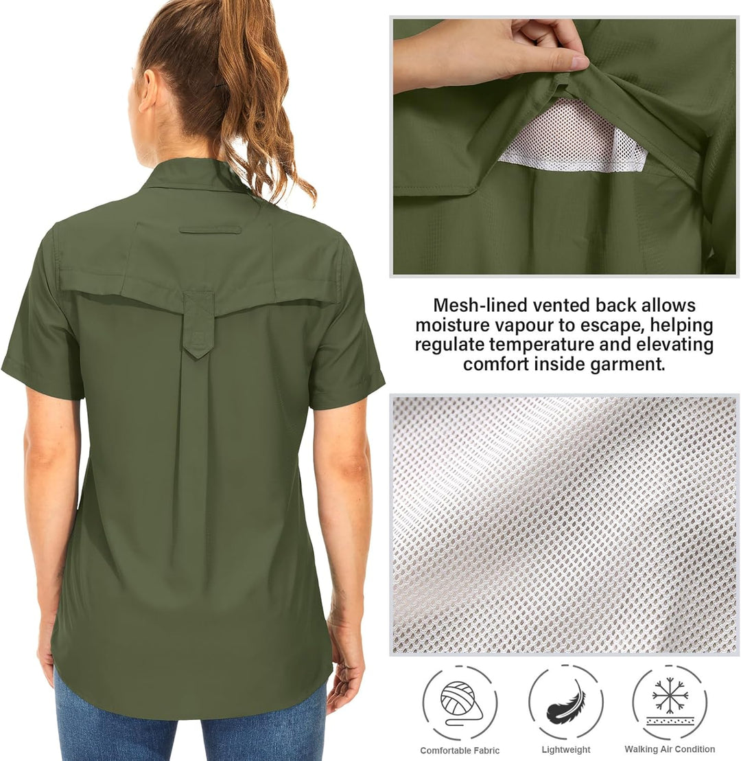yeyity Hemdbluse Damen Kurzarm UV Schutz Wander Shirt Damen Atmungsaktiv Safari Hemd Schnelltrocknen