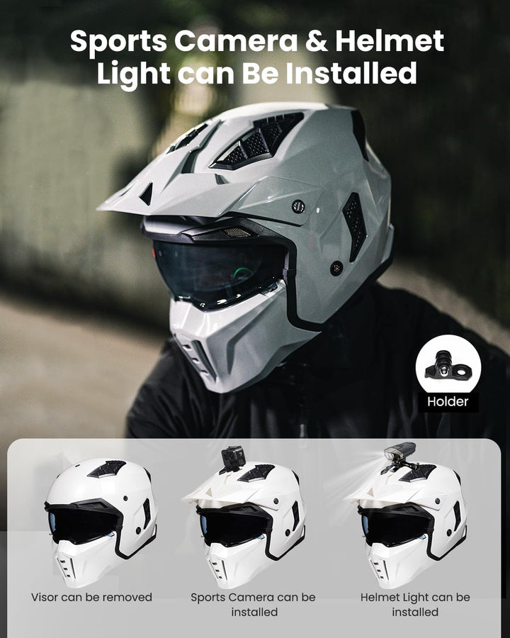 ILM Helm Integralhelm | Jethelm Motorrad Motocross Herren Damen Vintage Retro mit Visier ECE mit ans
