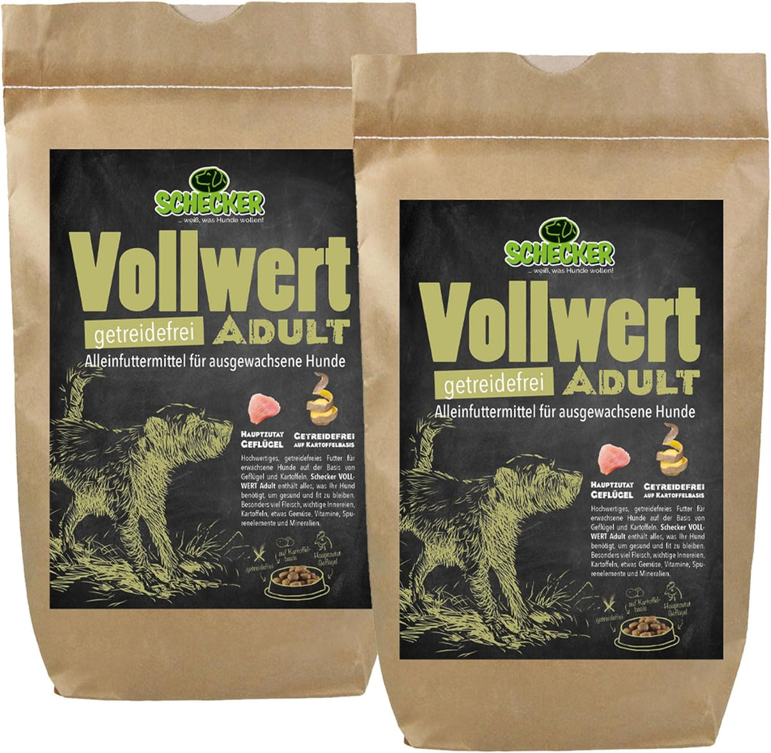 Schecker Trockenfutter - VOLLWERT Adult - getreidefreies Hundefutter - für empfindliche Hunde - 2 x