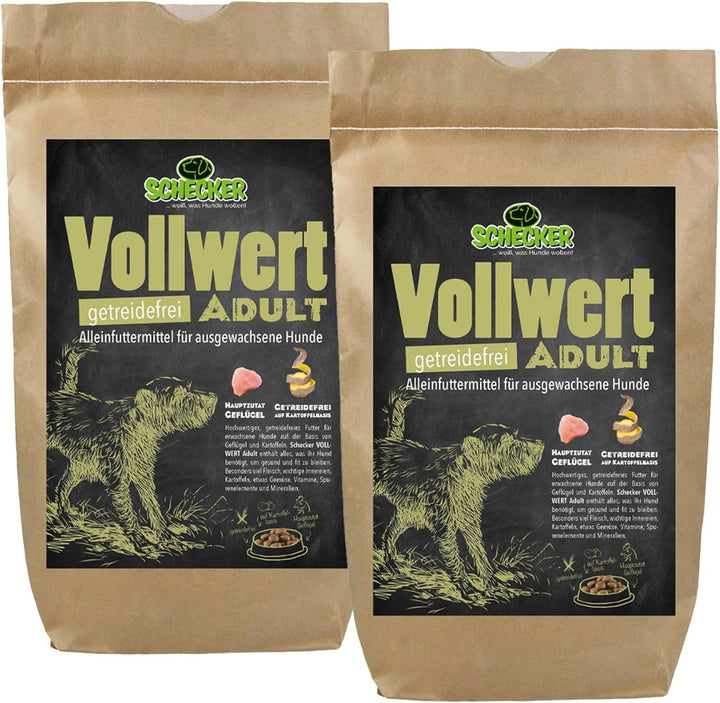 Schecker Trockenfutter - VOLLWERT Adult - getreidefreies Hundefutter - für empfindliche Hunde - 2 x