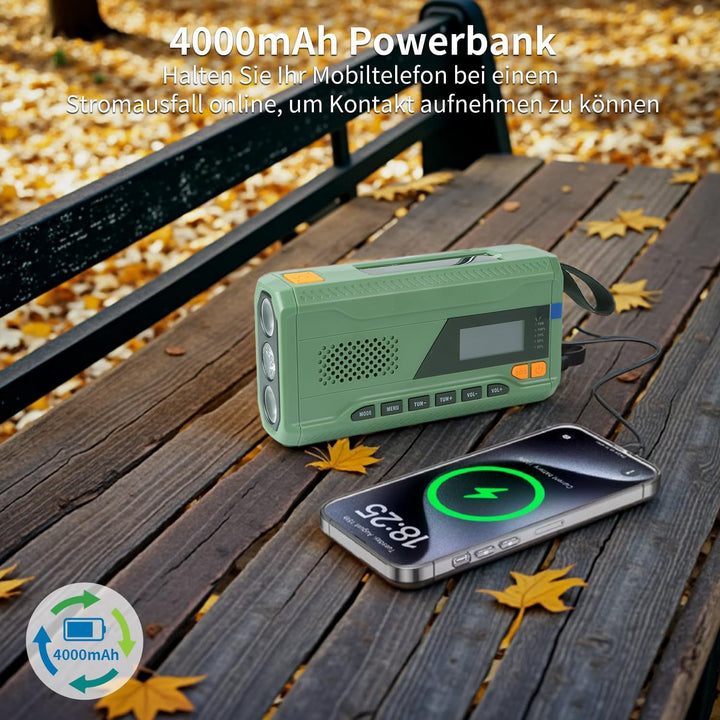 Notfallradio, Kurbelradio, FM/DAB+/DAB tragbares Solarradio mit 4000mAh Powerbank, Telefon-Ladegerät