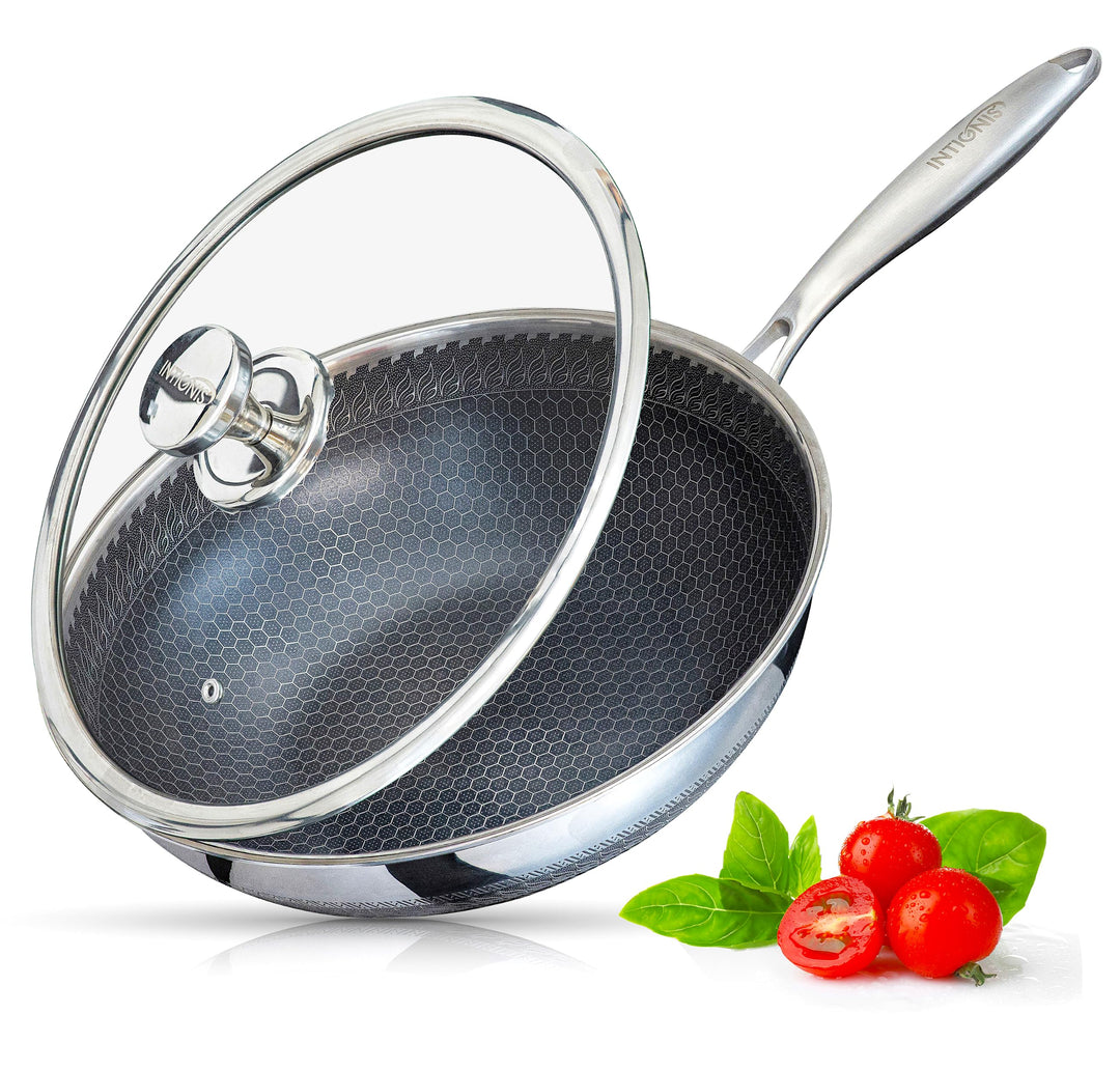 INTIGNIS Wok mit backofenfestem Deckel – Anti-Kratz-Küche, zum Sautieren, Braten, Braten – Grosse 30
