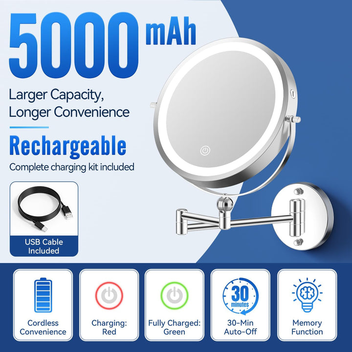 Auxmir Kosmetikspiegel mit Beleuchtung, 1X/30X Wiederaufladbar Schminkspiegel, 5000mAh Rasierspiegel
