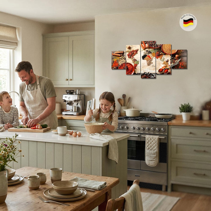 Runa Art Wandbilder Küche Gewürze 5 Teilig Bild auf Vlies Leinwand Deko Esszimmer Küchenbilder Küche