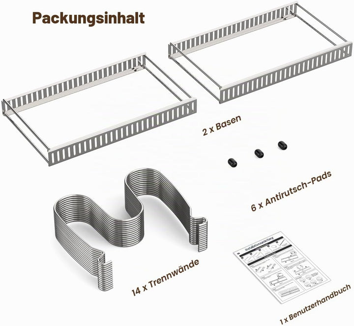 Housolution Pfannenhalter für Schublade, Erweiterbarer Topfdeckelhalter mit 14 Verstellbaren Teiler,