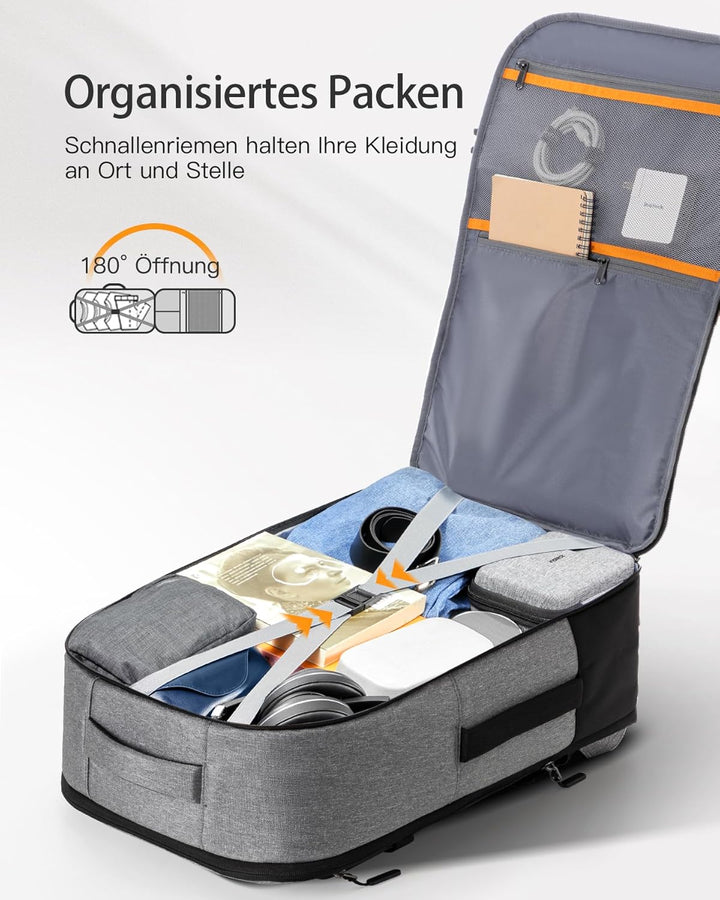 Inateck 38.5-46.2 L Reiserucksack Erweiterbarer Herren Damen Handgepäck Flugzeug Rucksack, 15.6 Zoll