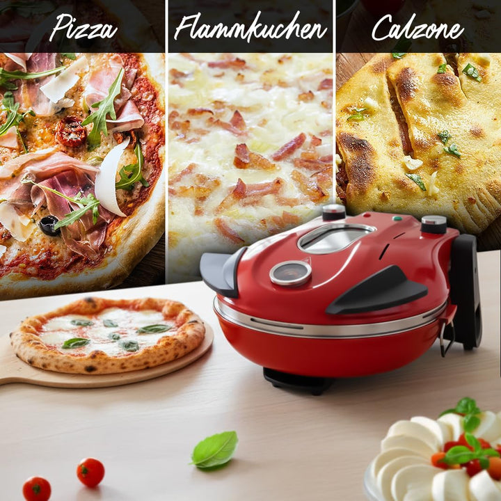KLAMER Pizzaofen elektrisch, Pizza Ofen mit ⌀ 31cm, 1200W, 400°C, abnehmbarer Keramik Pizzastein, 5