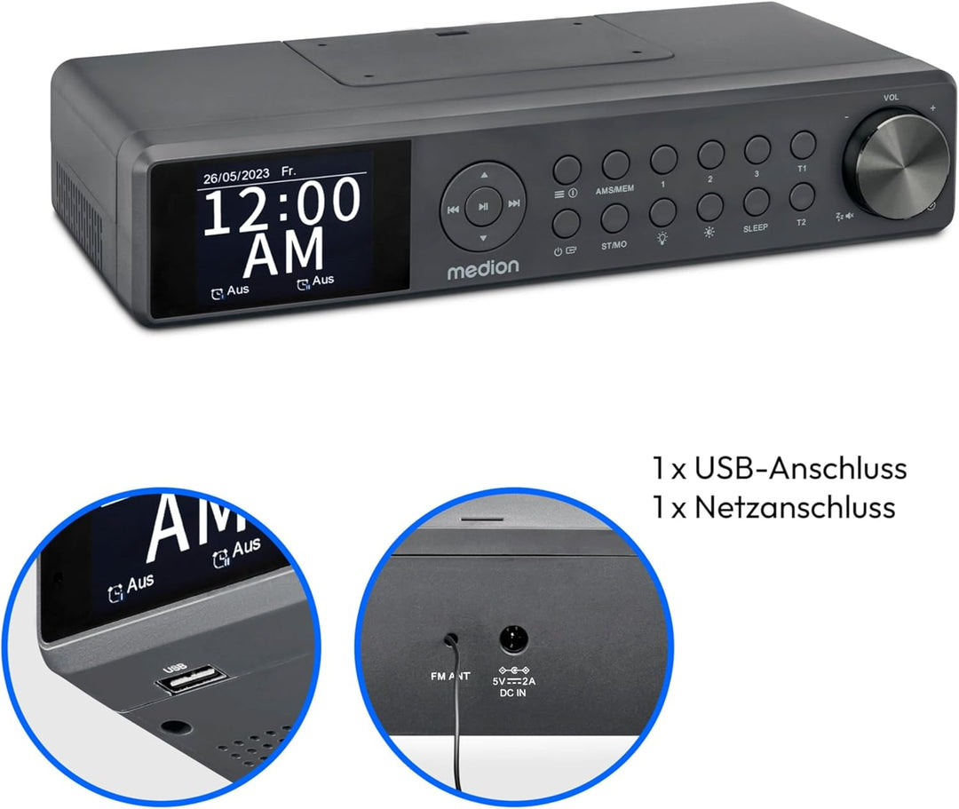 MEDION P66750 Küchen Unterbauradio (DAB+ Küchenradio, PLL UKW Radio, dimmbares TFT Farbdisplay, Koch