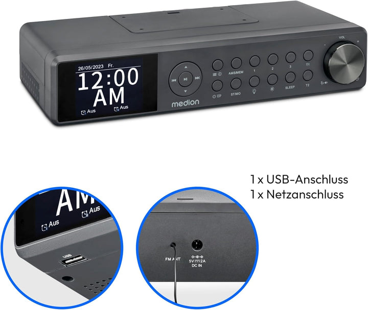MEDION P66750 Küchen Unterbauradio (DAB+ Küchenradio, PLL UKW Radio, dimmbares TFT Farbdisplay, Koch