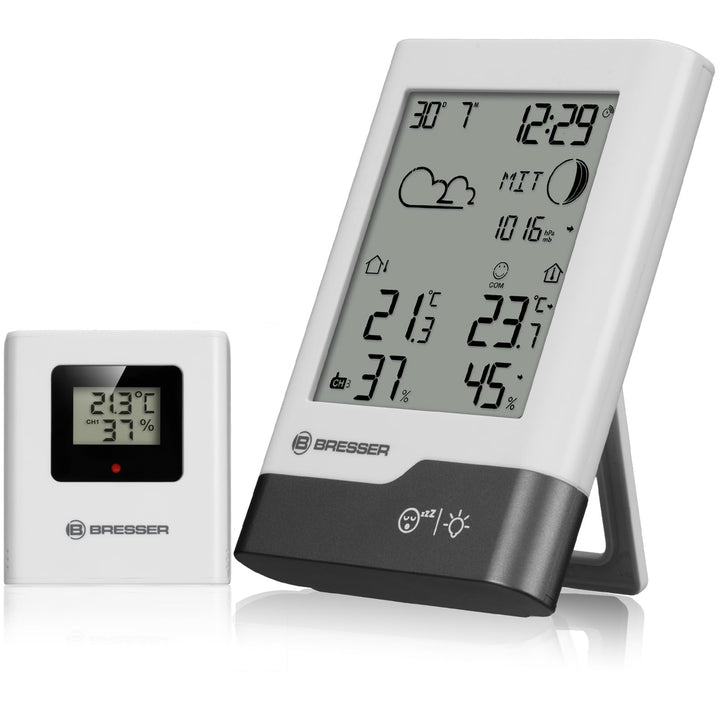 Bresser Funkwetterstation mit Aussensensor Temperatur, Luftfeuchtigkeit, Wettervorhersage, Frostwarn