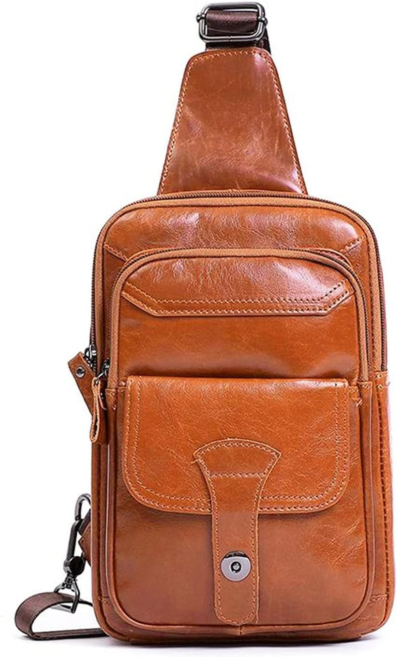 FANDARE Retro Brusttasche Leder Sling Bag Herren Umhängetaschen Schultertasche Wasserresistent Cross