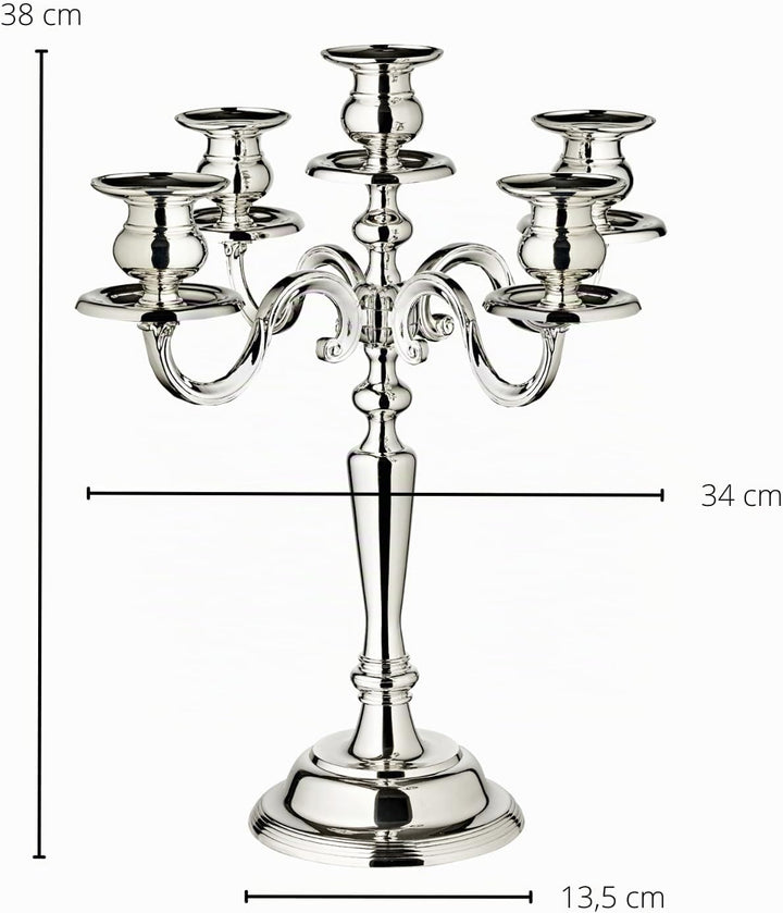 EDZARD Kerzenleuchter Regina (H 37 cm) in Silber 5-flammig - Kerzenhalter, Kerzenständer für den Adv