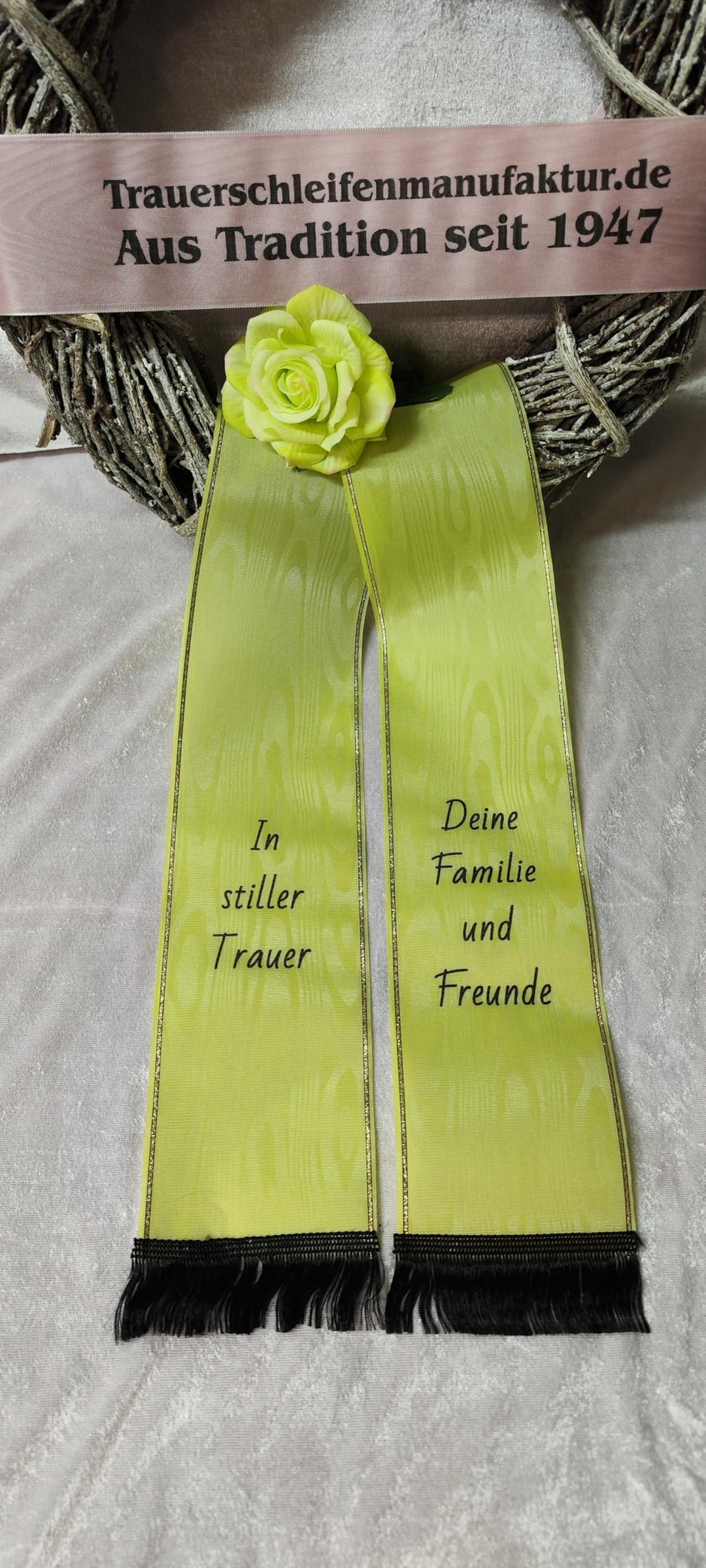 Trauerschleife Grabschleife Kranzschleife bedruckt nach Wunsch (125 mm für Urnenkranz oder Gesteck,