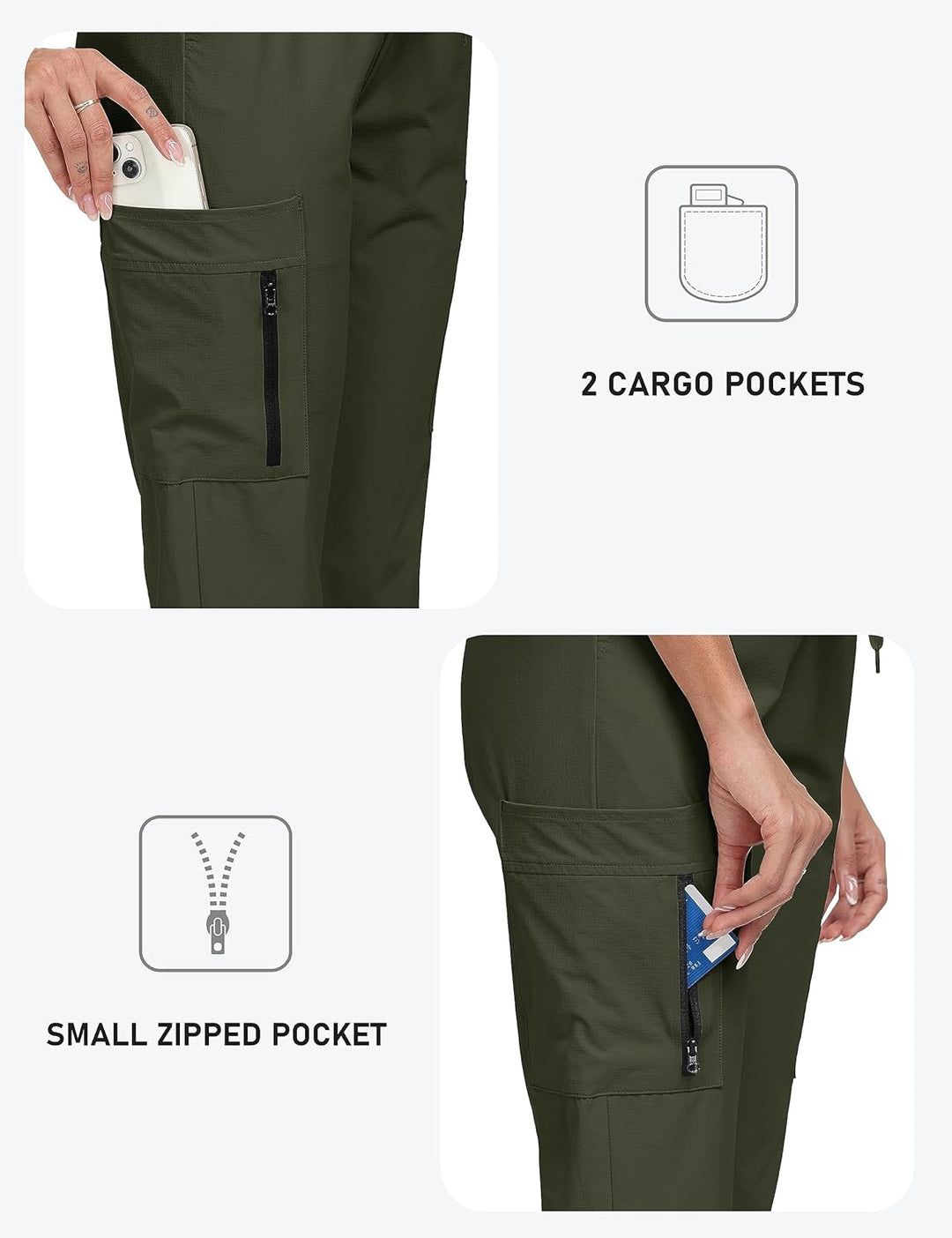 MoFiz Damen Cargohose Leichte Wanderhose Atmungsaktiv Trekkinghose Workout Casual Outdoorhose M Arme