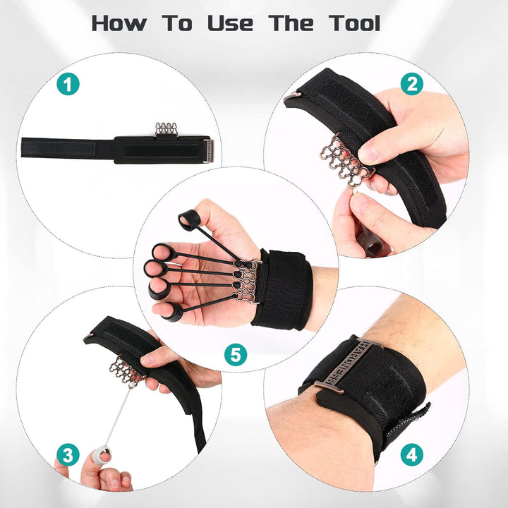 4 Pack Fingertrainer mit Armband，(20lb, 40lb, 60lb, 75lb) 4 in 1 Finger Extensor Exerciser Handgriff