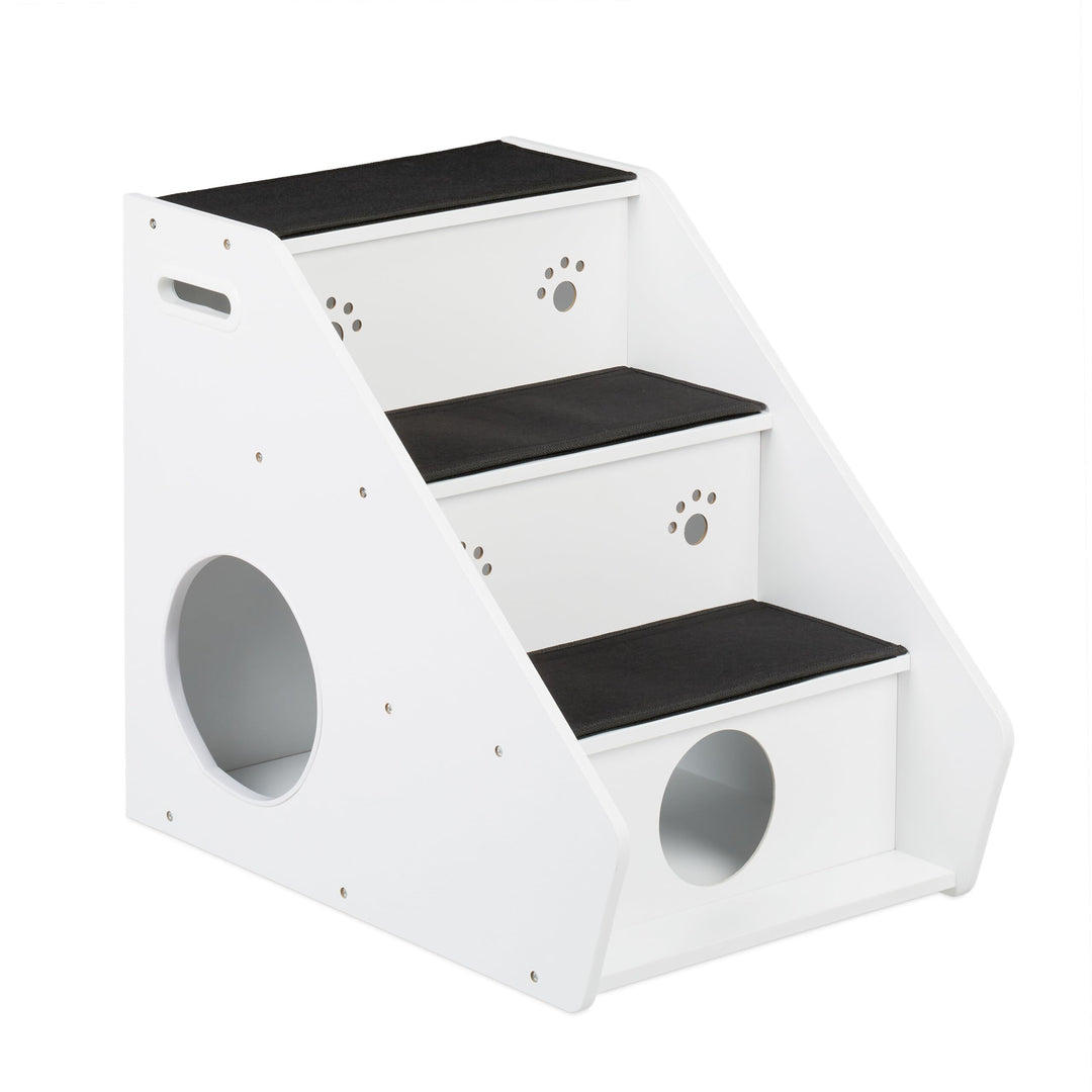 Relaxdays Hundetreppe 3 Stufen, Hunde & Katzen, HBT 52,5x42x60 cm, Haustiertreppe Teppich, Bett & Co