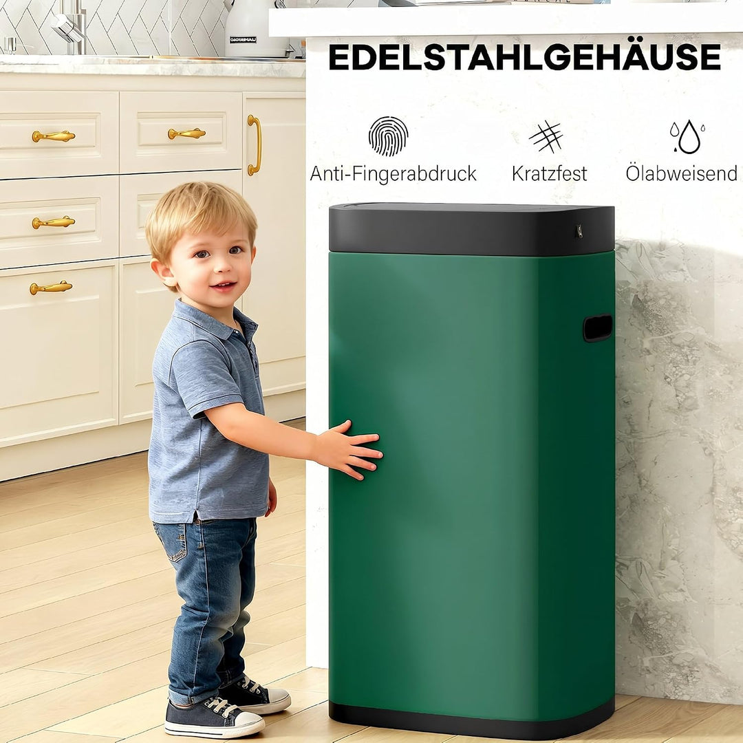 HOMCOM 50L Sensor-Mülleimer Berührungslos Küchenmülleimer Dunkelgrün, Dunkelgrün