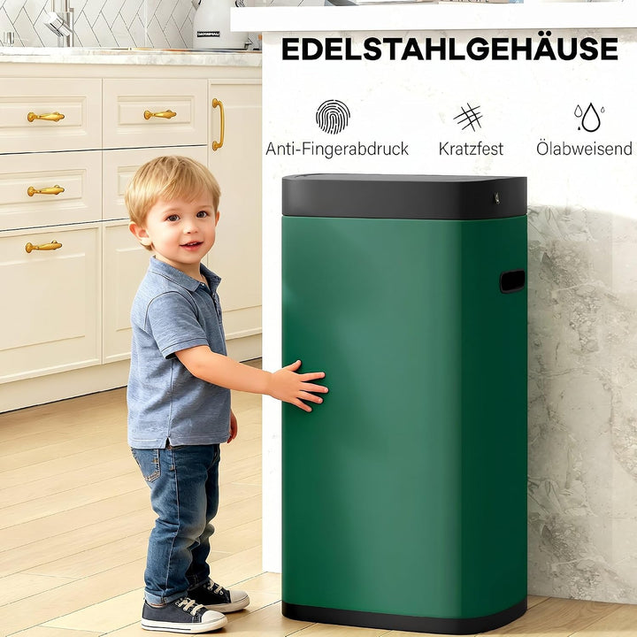 HOMCOM 50L Sensor-Mülleimer Berührungslos Küchenmülleimer Dunkelgrün, Dunkelgrün