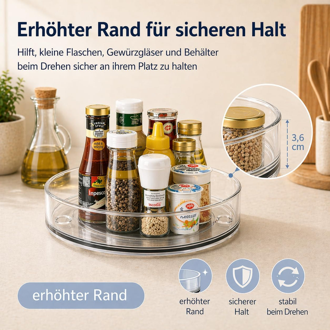 Kühlschrank Organizer Drehteller 2er Set, 360° drehbarer Lazy Susan Küchen Organizer transparent, 23