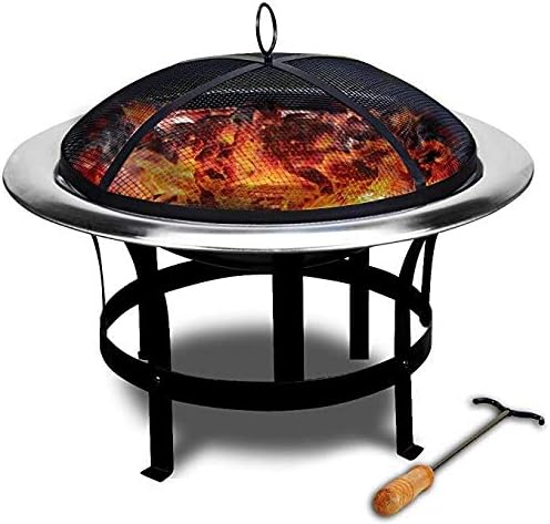 Defacto Feuerstelle Edelstahl Ø 75cm Feuerhaken Funkenfluggitter Grillstelle Feuerschale Grillschale