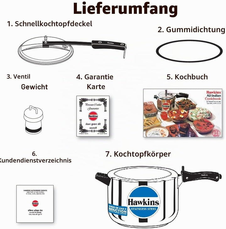 HAWKINS B85 Schnellkochtopf, 8 l, silberfarben, Edelstahl, Silber