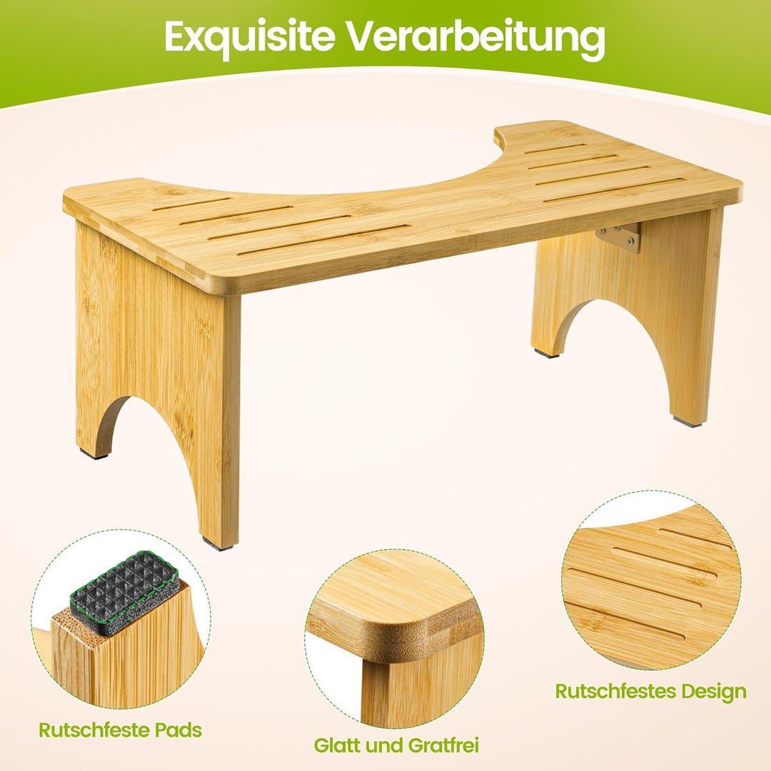 Klappbarer Toilettenhocker Erwachsene, Klohocker aus Bambus-Holz für Badezimmer, Ergonomischer WC Ho