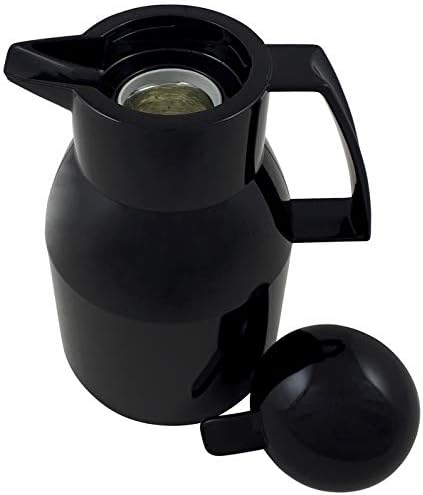 Helios Top Push Thermoskanne Schwarz 1L – 6h Heiss - Hält Getränke heiss & kalt – Einhandbedienung –