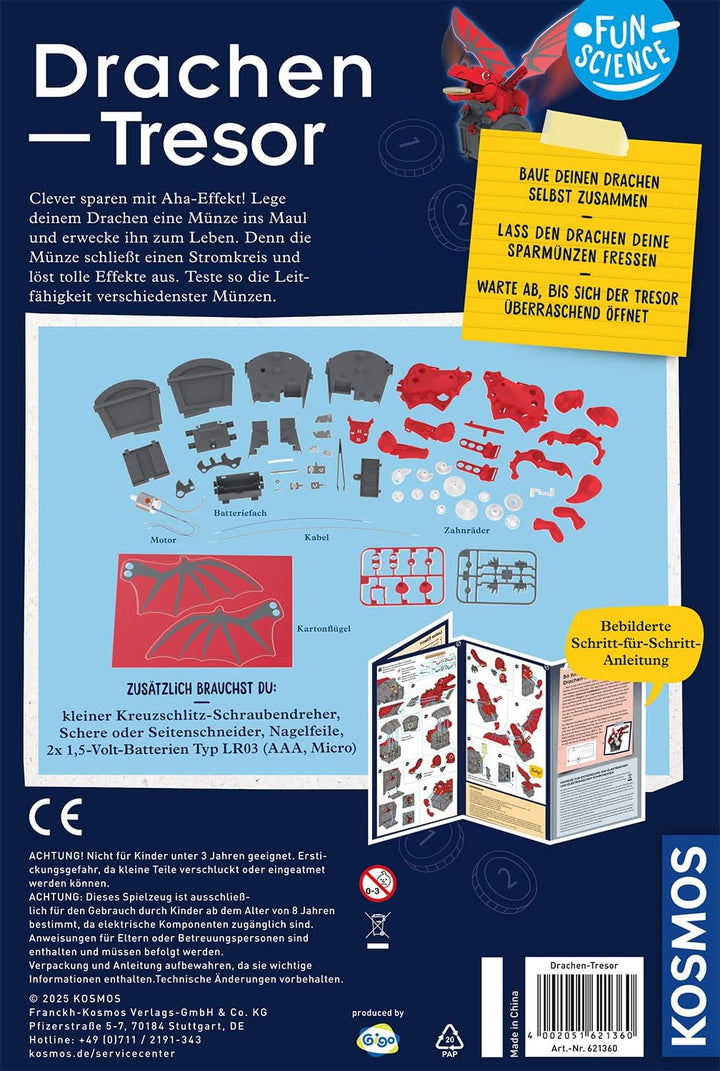 KOSMOS 621360 Fun Science Drachen-Tresor, elektronische Drachen Spardose, Experimentierkasten zu Mec