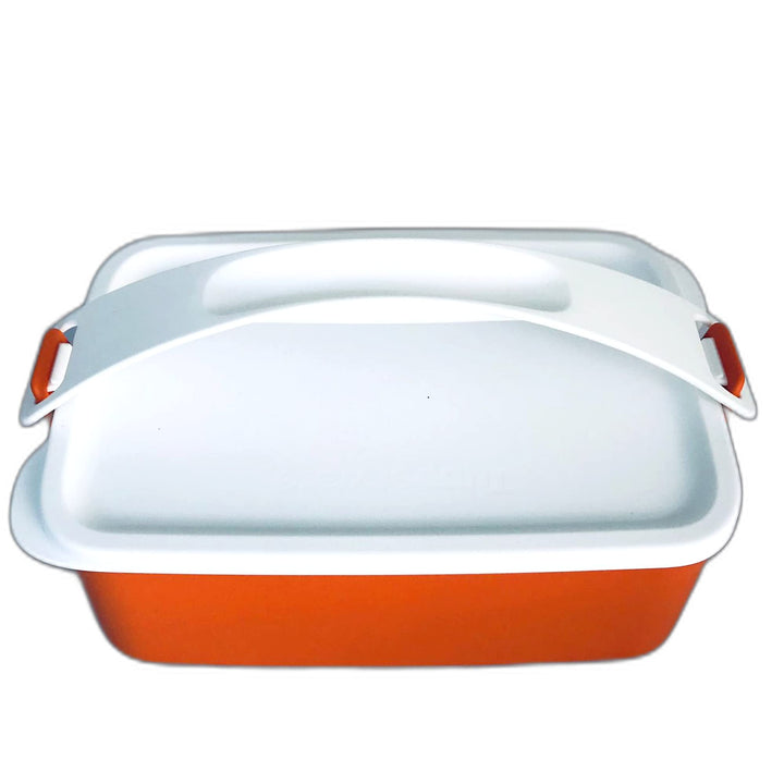 Tupperware Click to Go Stapel und klick 1,5 L mit Griff Lunchbox Picknickset Lunch Box orange weiss