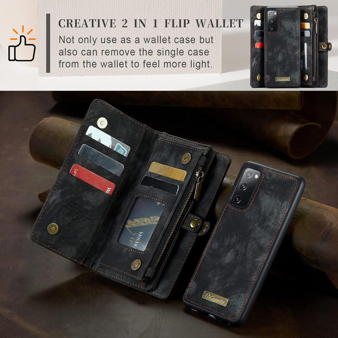 UFinetech Abnehmbar Samsung Galaxy S20 FE Hülle Tasche Handy Leder TPU Kartenfach Flip Magnetisch Re