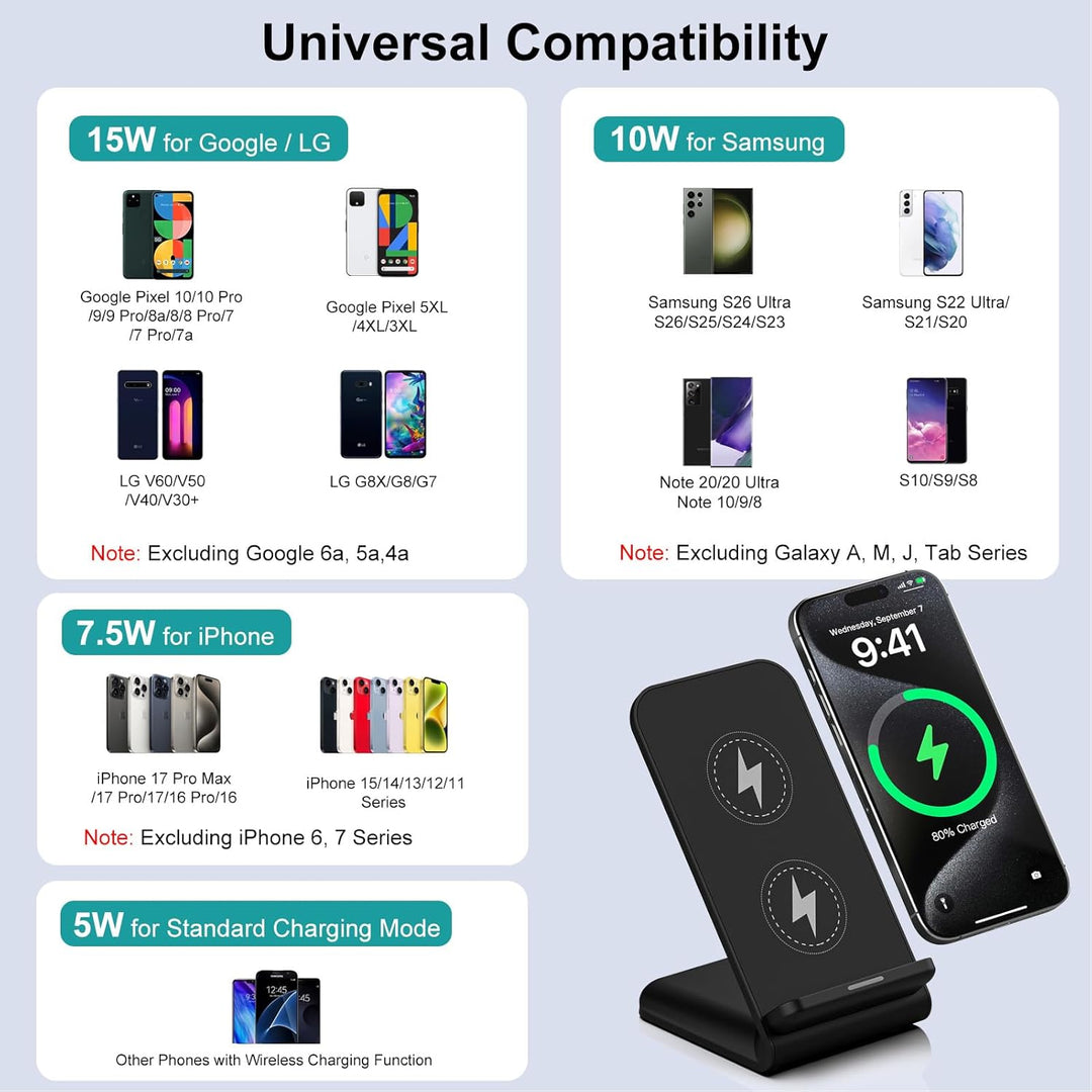 15W Kabelloses Handy Ladegerät für Google Pixel 10 Induktive Ladestation | Wireless Charger Stand fü