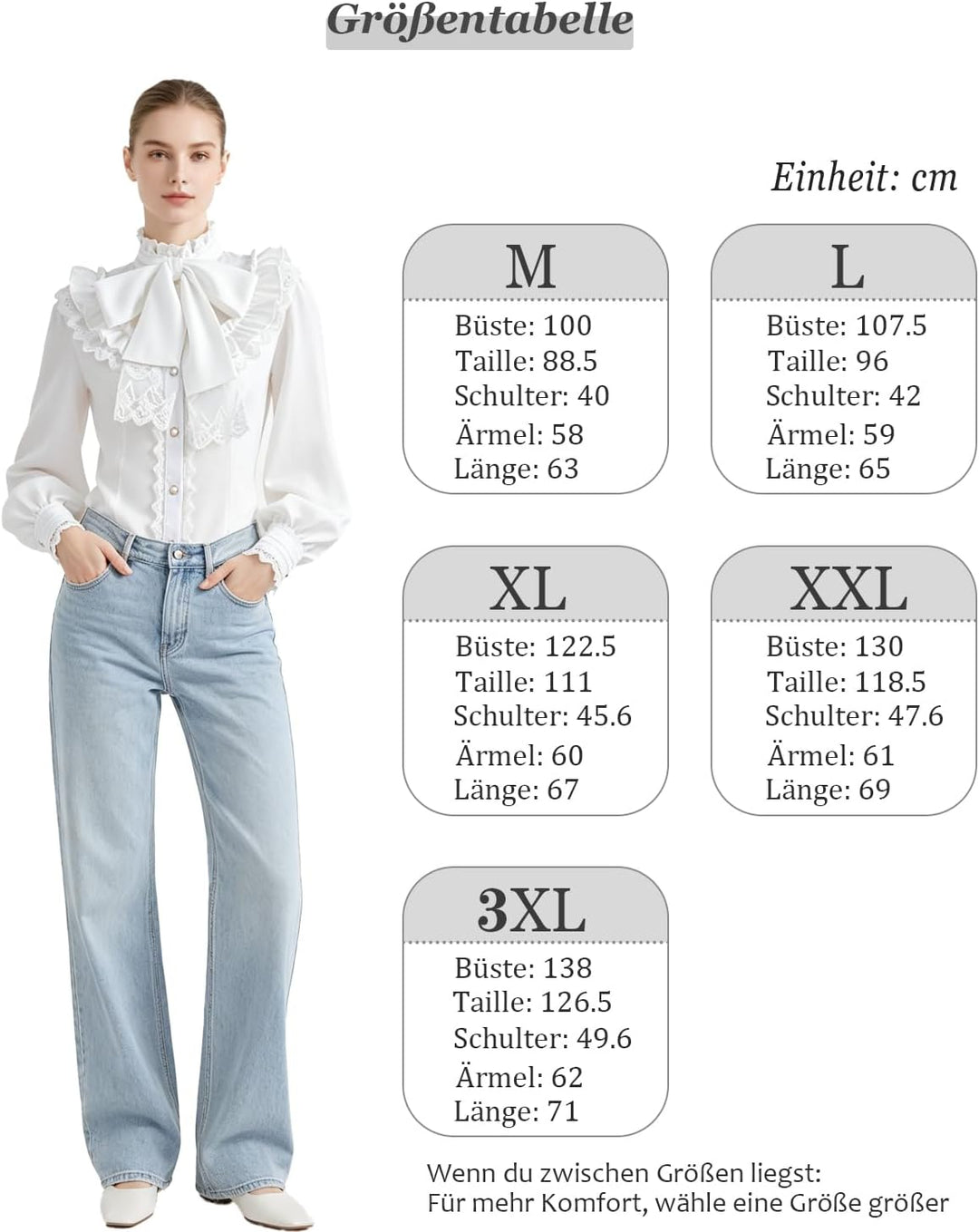 Fiamll Damen Viktorianisch Bluse Vintage Schleifenhemd Stehkragen mit Rüschen Langarmshirt Mittelalt